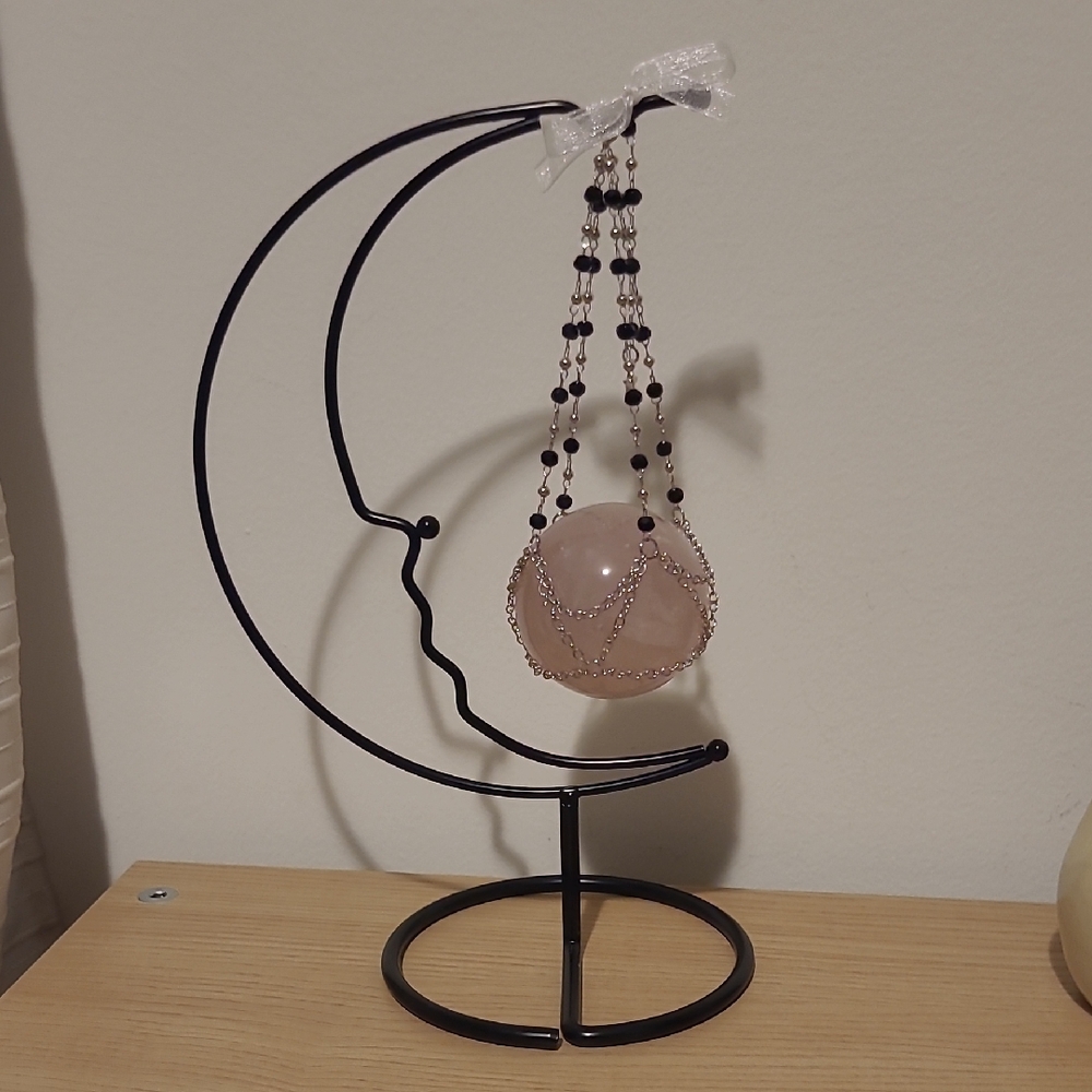 Elegant Moon Stand With Rose Quartz Sphere